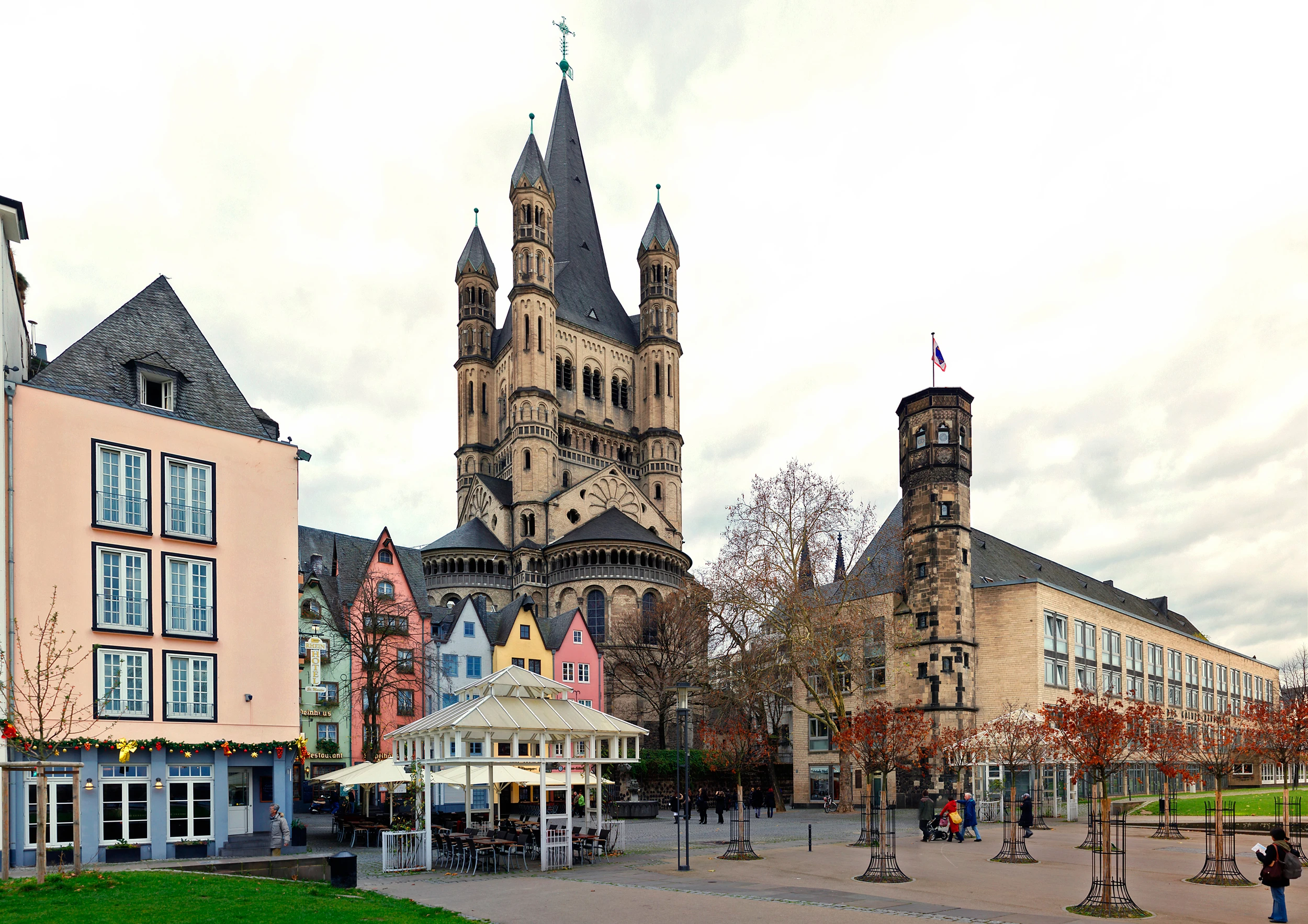 Cologne Old Town waterfront and Great St. Martin Church